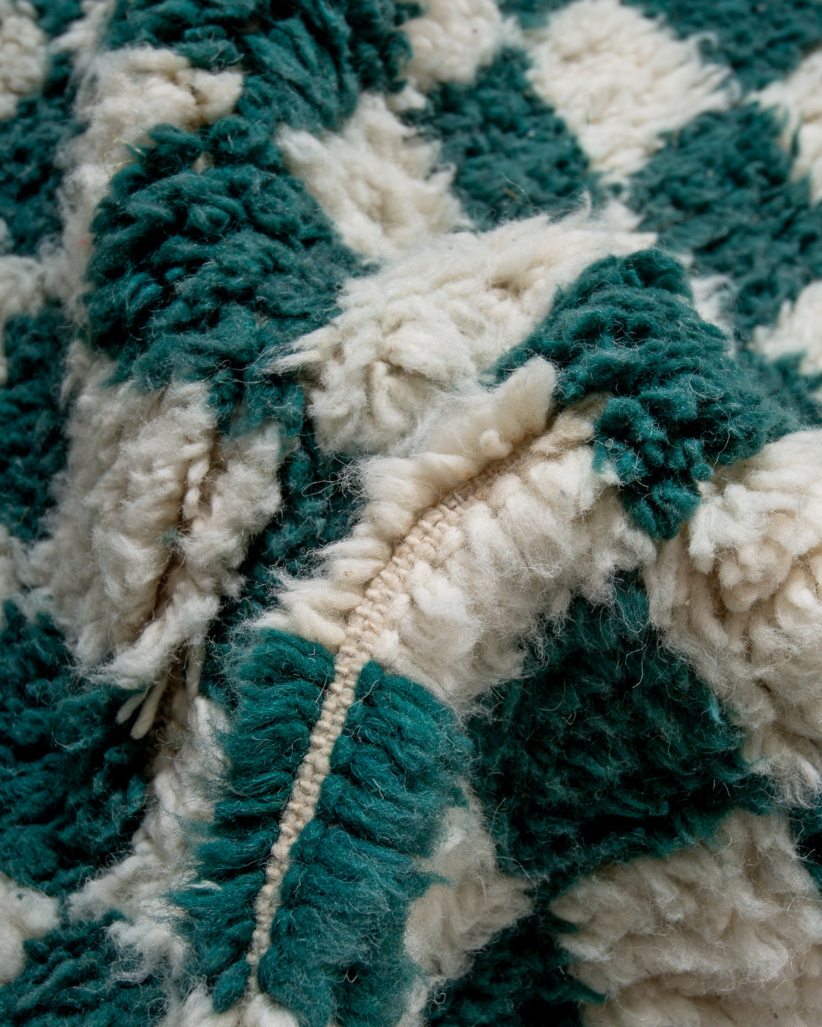 Modern, designer, handcrafted Berber rug from Morocco. Beniourain carpet with beautiful colours and patterns and fluffy wool texture.